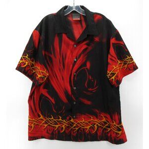 VINTAGE C Two Shirt XL Red Tribal Flame Button Rockabilly Streetwear *